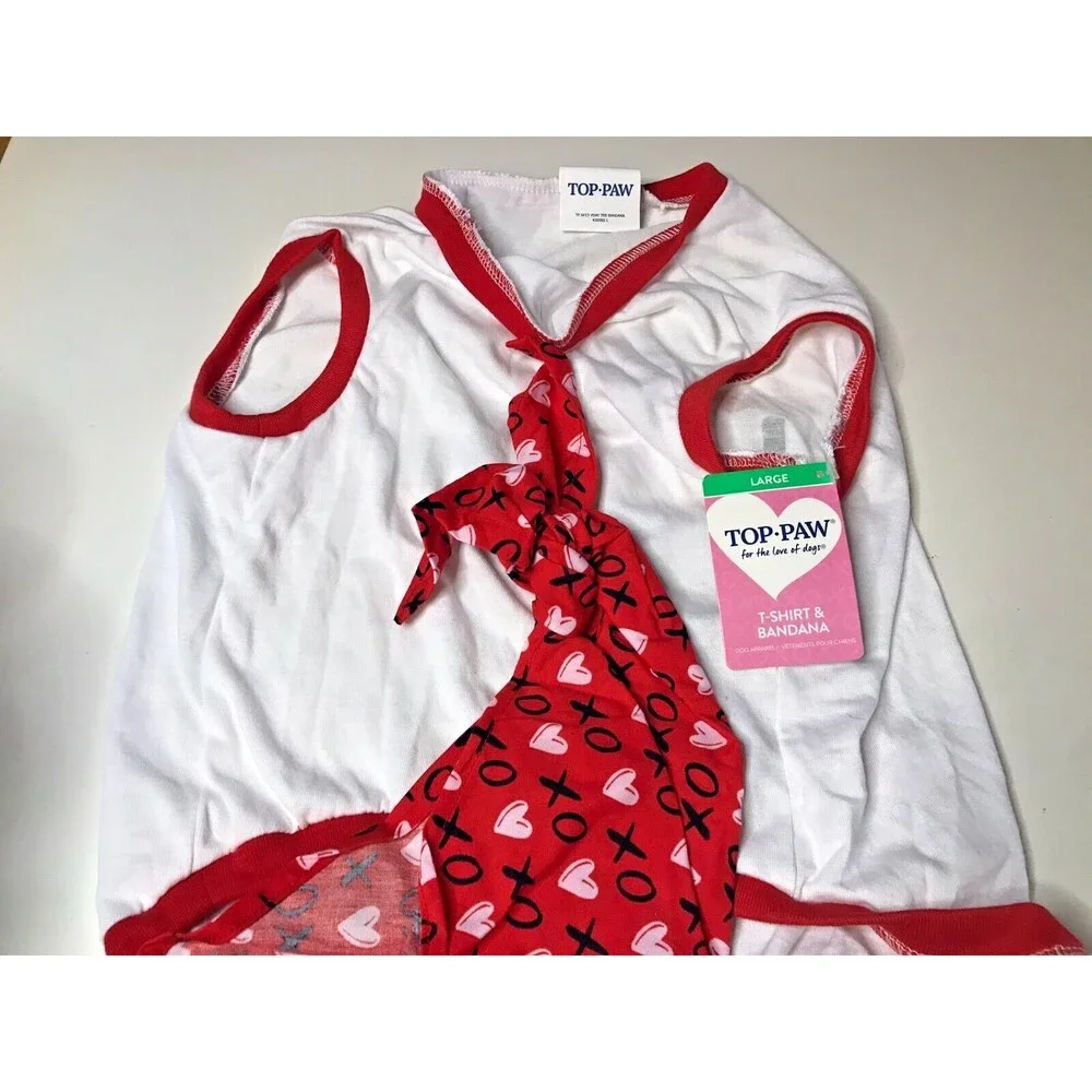 New 25 Cent Kisses Dog Shirt Bandanna Set Valentine's Day Outfit Puppy Large